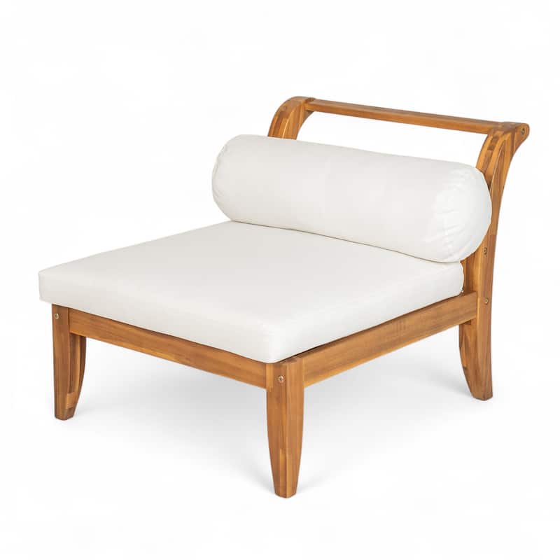 Roomfitters 6-Piece Acacia Wood Outdoor Sofa Set, L-Shaped Sectional with Table, Ottoman, Cushions & Pillows, Teak+Beige