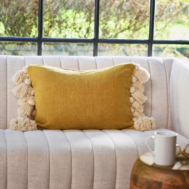 Cotton Chenille Lumbar Pillow with Tassels