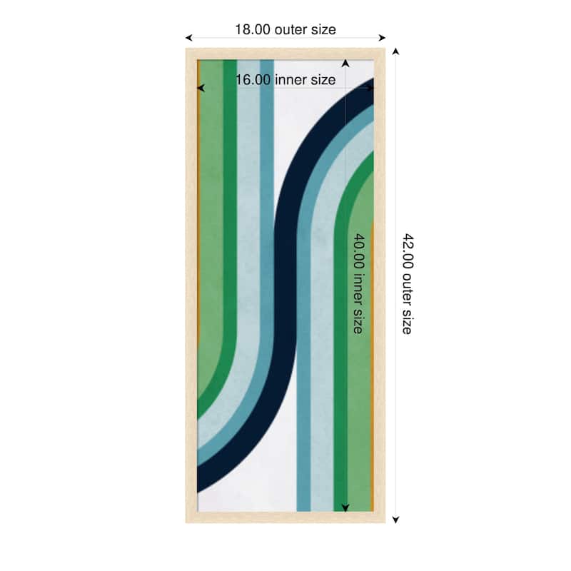 Amanti Art Framed Fabric Pinboard Colorful curved lines 2 by Vitor Costa Printed Bulletin Board - Board Size 16 x 40 - Woodgrain Stripe Blonde