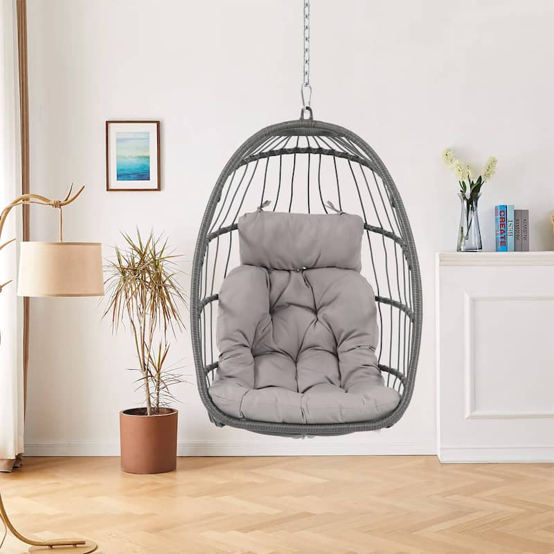 Outdoor/Indoor Wicker Hanging Chair (No Stand) - Light grey