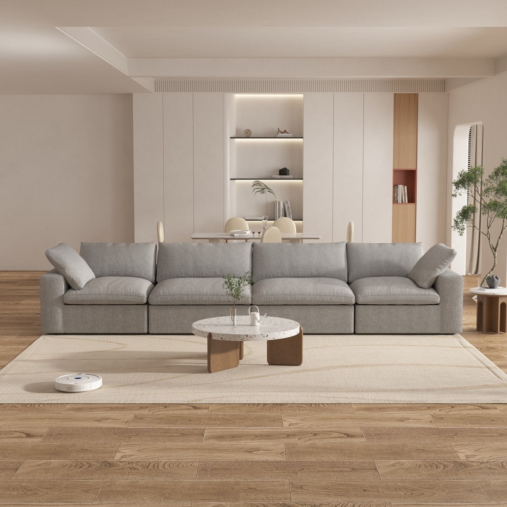 160'' Modern Linen Upholstery 4 Piece Sectional Sofa Minimalism Commix Down Filled Modular Couches