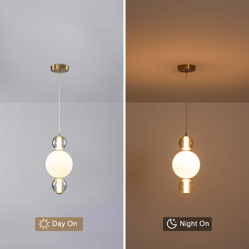 3-Light Modern Gold LED Pendant Light with White & Smoke Glass Globes - Dia.7.09-in