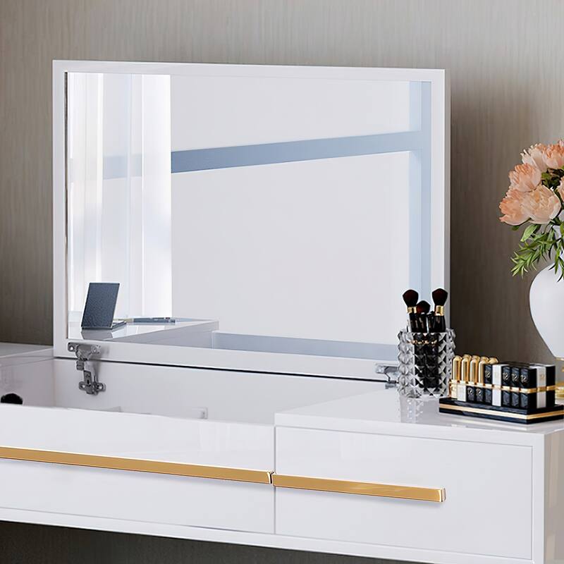 Modern Dresser with Storage and Flip Mirror 4 Drawer Writing Desk