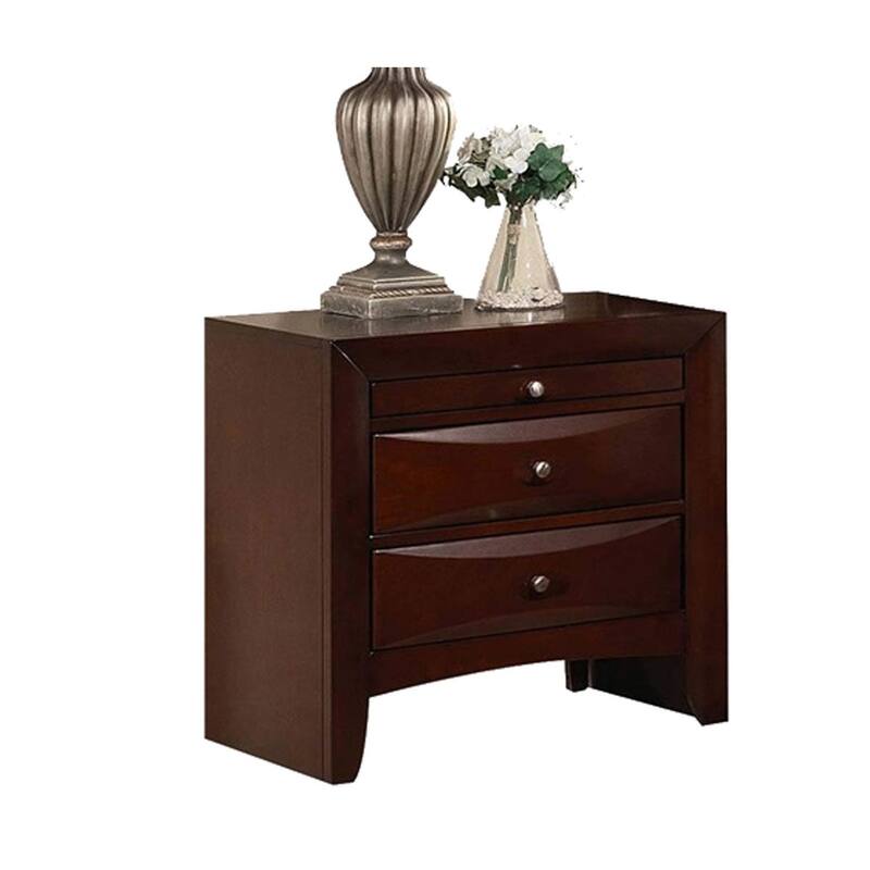 Contemporary Style Wooden Nightstand with Three Drawers and Metal Knobs, Brown - Multi
