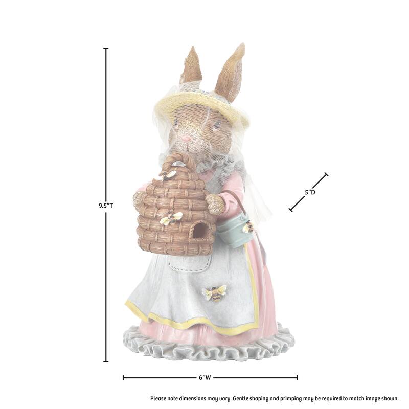 9.5" Resin Bunny With Beehive