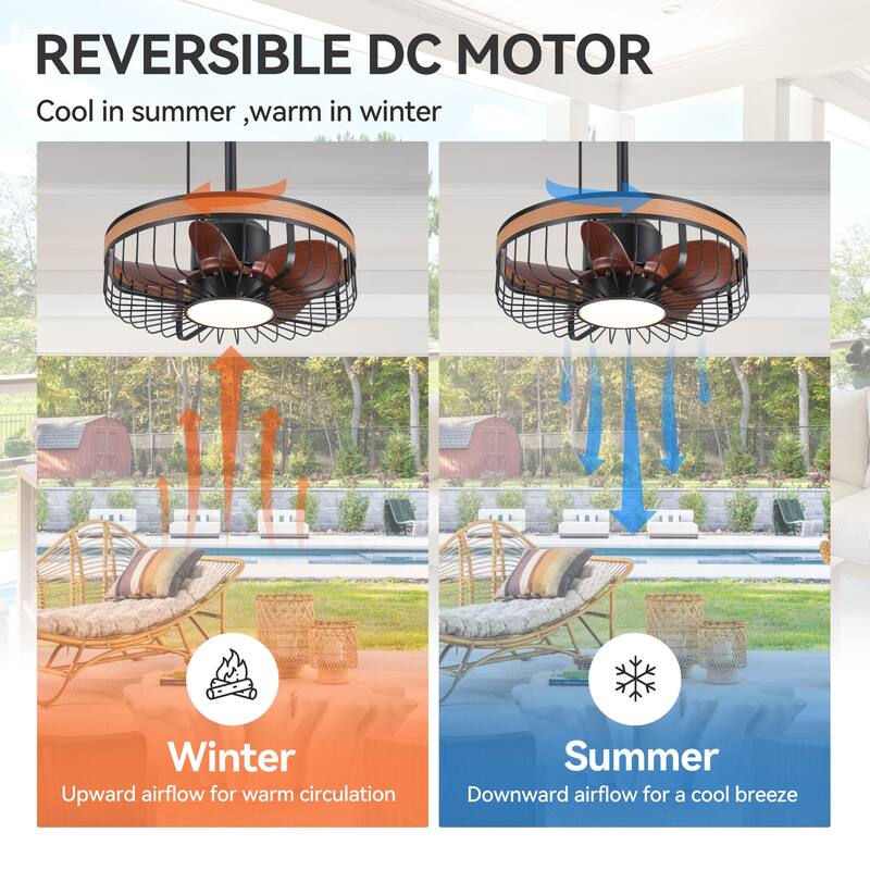 19" Waterproof Plug-in Outdoor Ceiling Fan with Light and Remote(5-Blade)