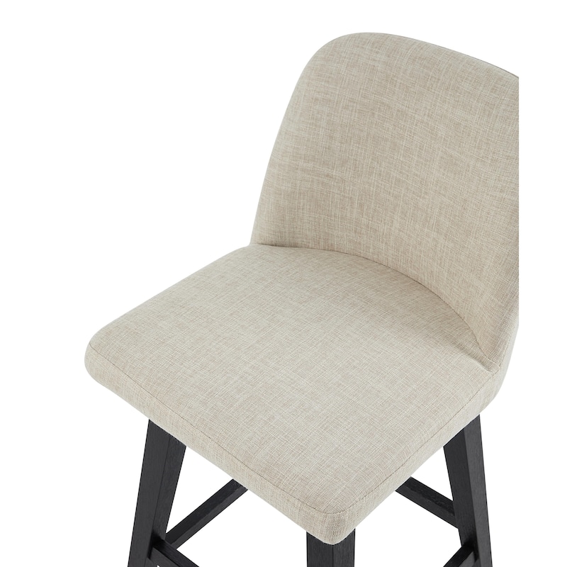 Bar Stools Set of 2 Cream Rubberwood Metal Frame Waterproof Fabric Counter Height