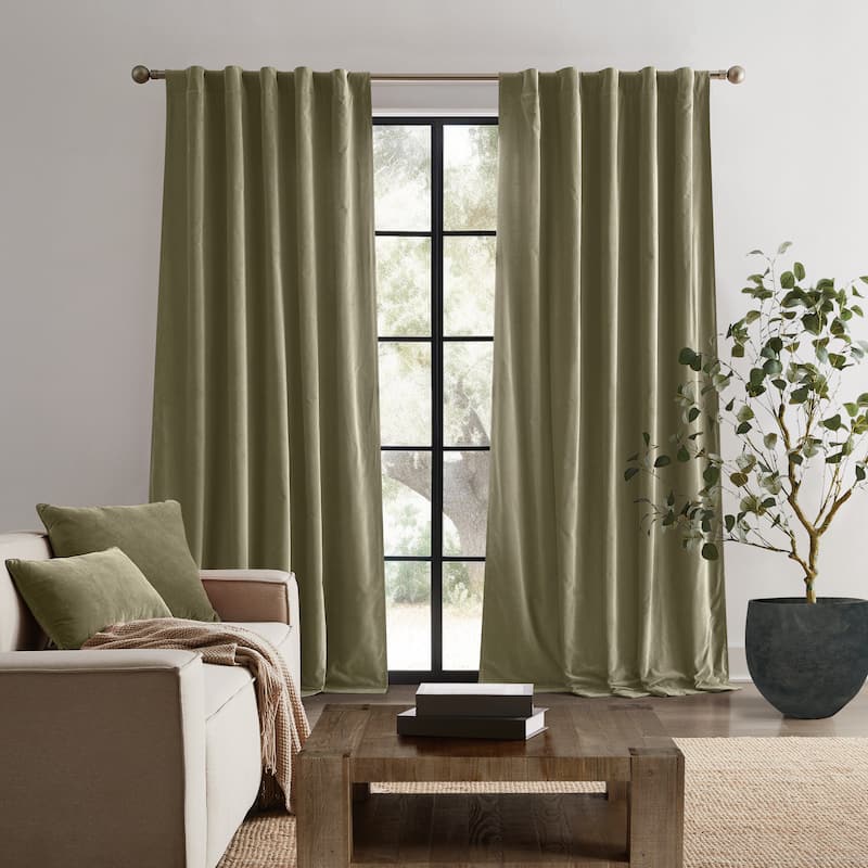 Brooklyn Loom Matte Cotton Velvet Window Curtain with Back Tab - (2) 50x63 - Green