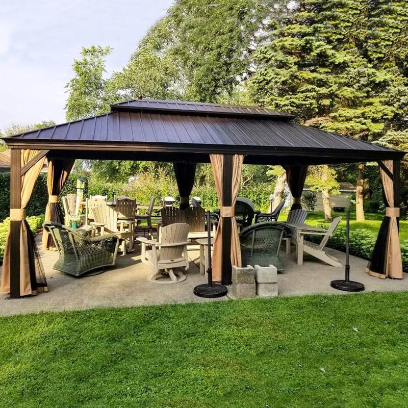 PURPLE LEAF Outdoor Gazebo Aluminum Frame Galvanized Steel Hardtop Gazebo with Bulbs