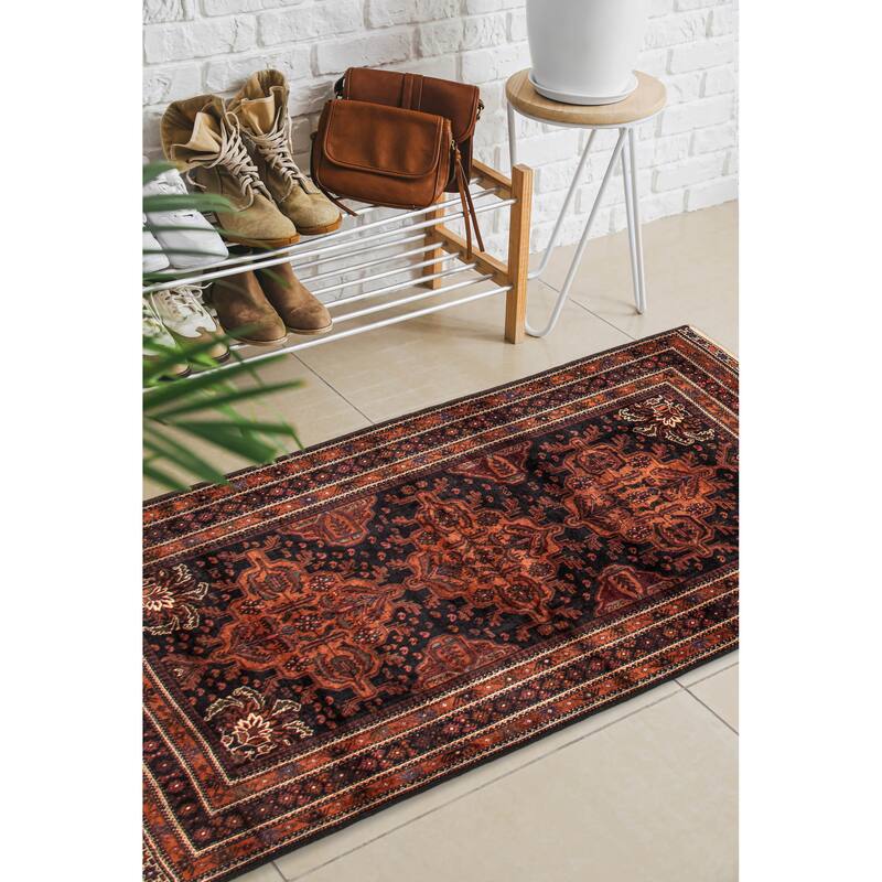 Teimani Black, Orange Rug 3'10" x 7'1" - 3'10 x 7'1