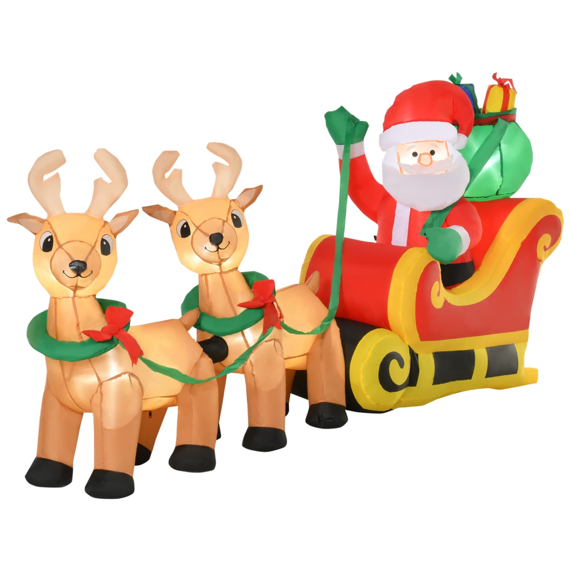 8ft Long Christmas Inflatable Santa Claus with Sleigh and Reindeer, Outdoor Blow-Up Yard Decoration with LED Lights Display
