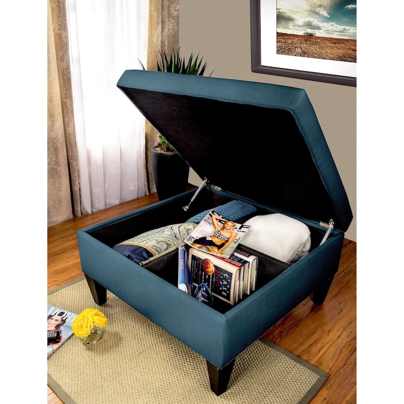MJL Furniture Manhattan Allure Upholstered Organizational Cocktail Ottoman Table - Denim