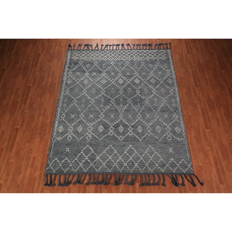 Trellis Moroccan Oriental Area Rug Hand-Knotted Wool Carpet - 8'1" x 9'9"