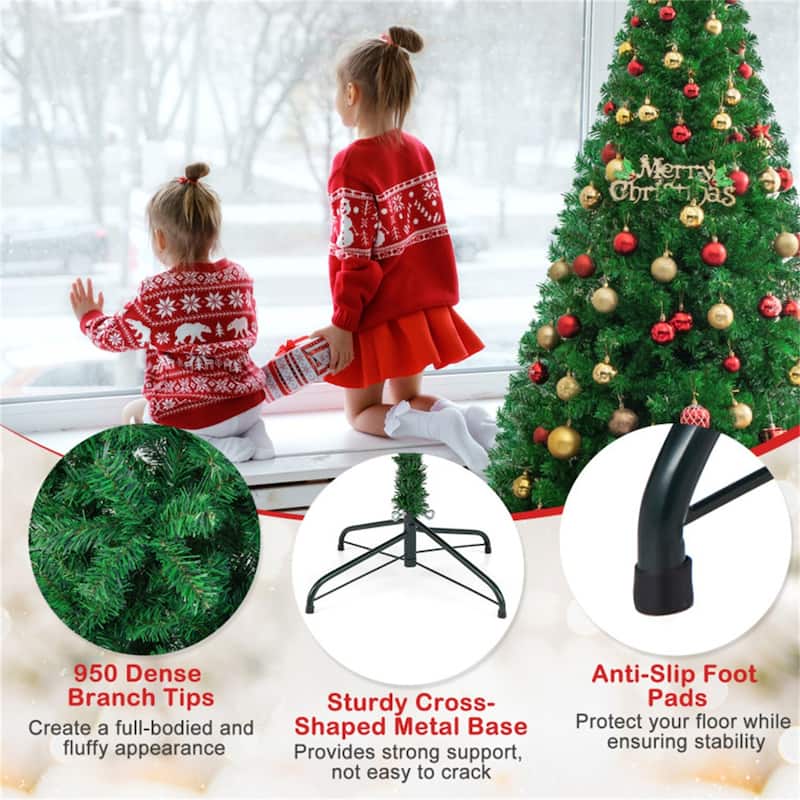 Green Artificial Christmas Tree PVC Metal Stand Indoor Outdoor Full Lifelike Easy Setup Holiday Decor - 7'