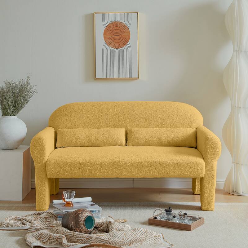 Featured Sofa with Lumbar Pillow, 2 Seater Couch with Solid Wood Frame, Loveseat Sofa for Reading Room Bedroom