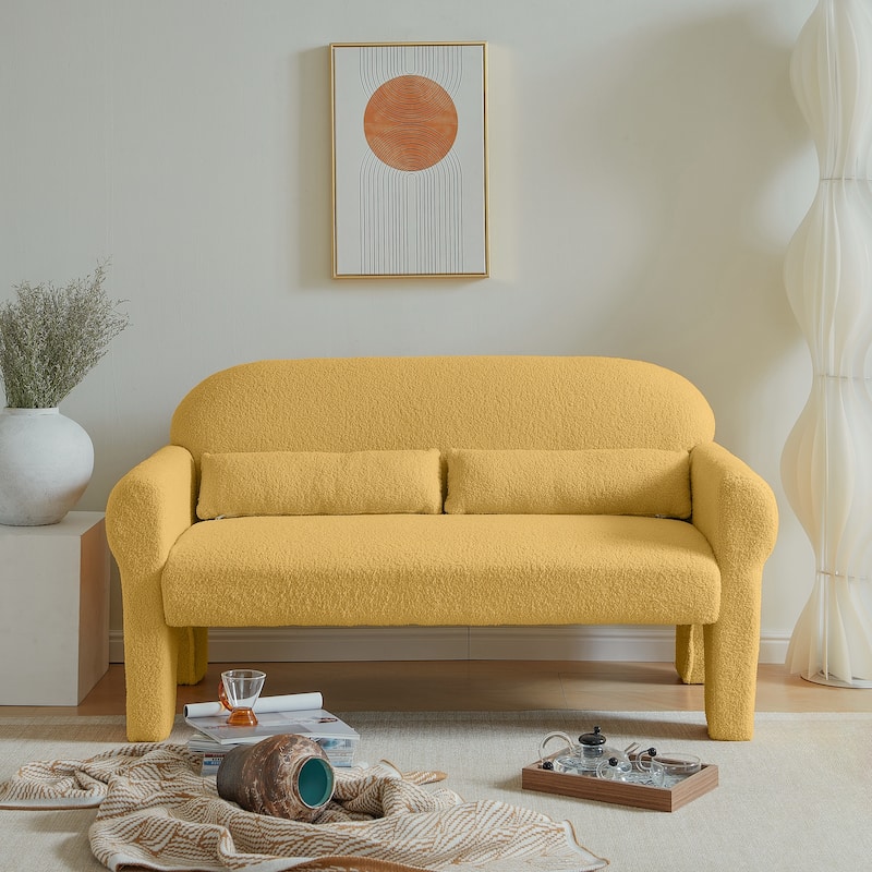 Modern Wool Fabric Accent Single Sofa Loveseat Sets with Lumbar Pillows for Living Room - Yellow2