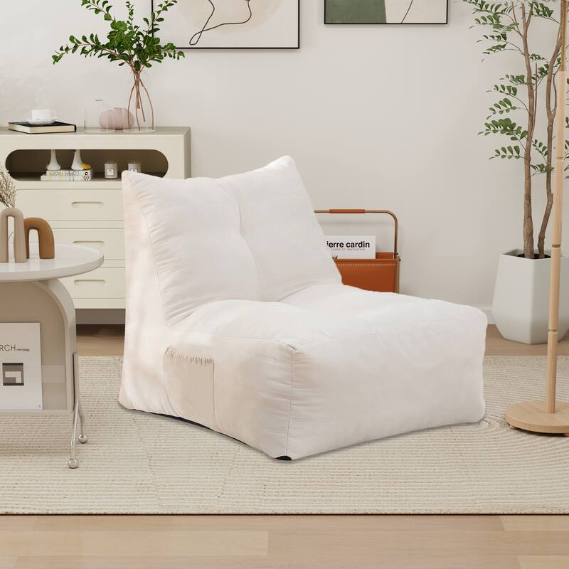 Bean Bag Chair,Lazy Floor Sofa Couch with Pocket - White