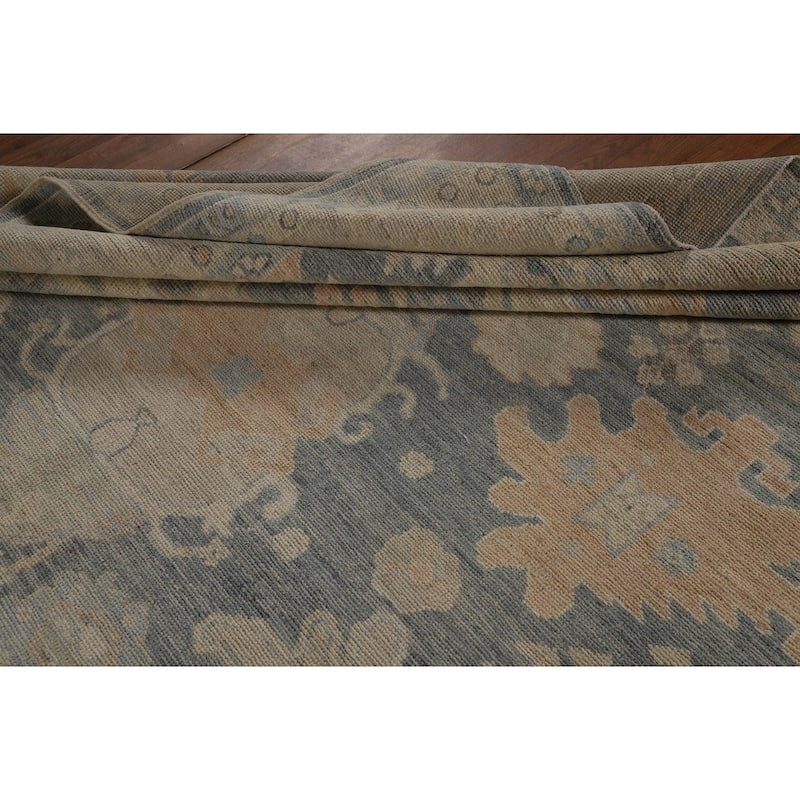 Vegetable Dye Oushak Turkish Rug Hand-Knotted Grey Wool Carpet - 9'2" x 11'10"