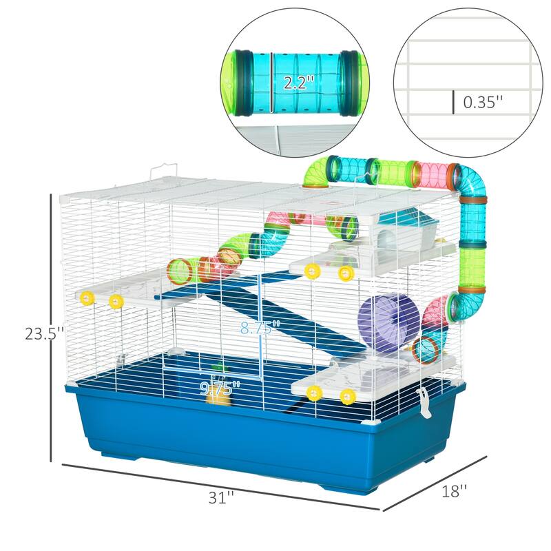 PawHut 31" Extra Large Hamster Cage with Tubes and Tunnels, 4 Tier Small Animal Cage with Portable Carry Handles