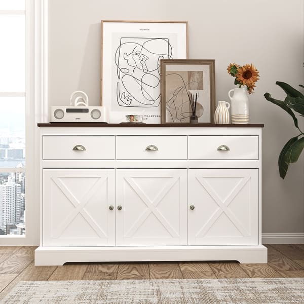 Farmhouse Buffet Cabinet with Storage,Sideboard with 3 Drawers,3 Doors Adjustable Shelves Console Table - Bed Bath & Beyond