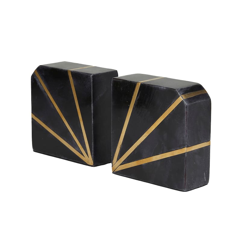 CosmoLiving by Cosmopolitan White Marble 8 lbs Geometric Decorative Bookends with Gold Inlay (Set of 2)