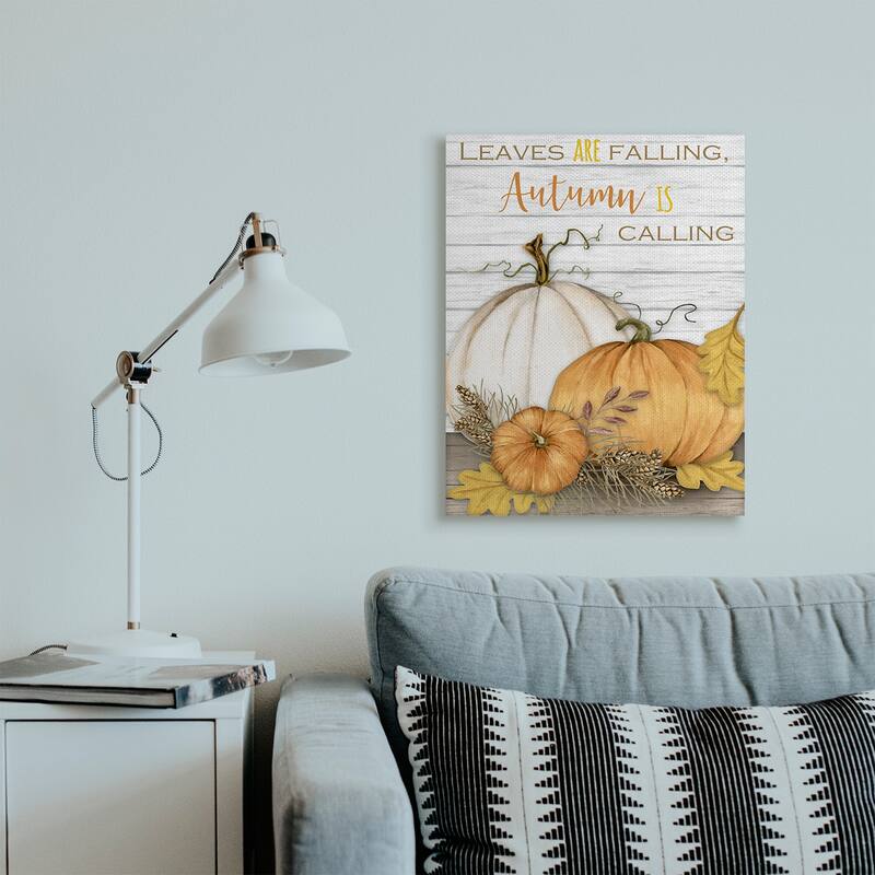 Stupell Leaves Falling Autumn Calling Quote Farm Harvest Canvas Wall Art