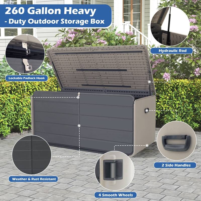 Domi 200 Resin Gallon Outdoor Storage Box - Waterproof, UV-Resistant Deck Box with Lockable Lid