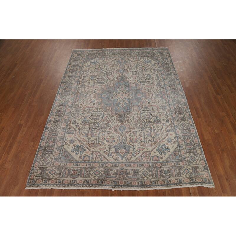 Geometric Tabriz Persian Area Rug Handmade Oriental Wool Carpet - 6'7"x 9'2"