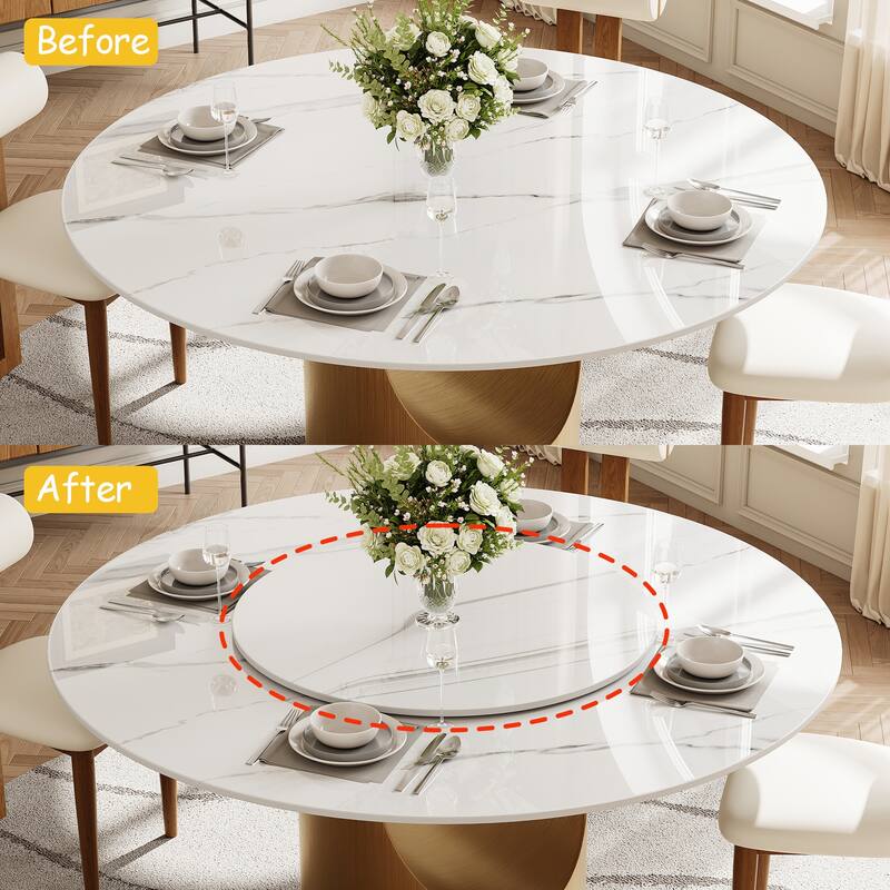 31.5" Round Lazy Susan, White Glossy Sintered Stone Material (Not Table Included)