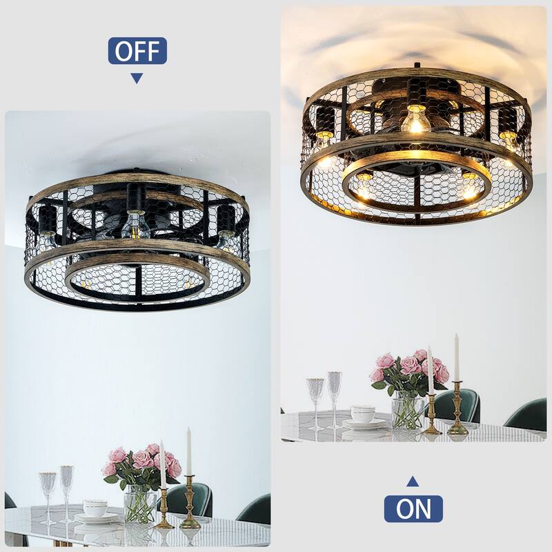 Anmytek 20'' Quiet Cage Ceiling Fan with Light & Remote - Chandelier and ceiling fan 2 in 1