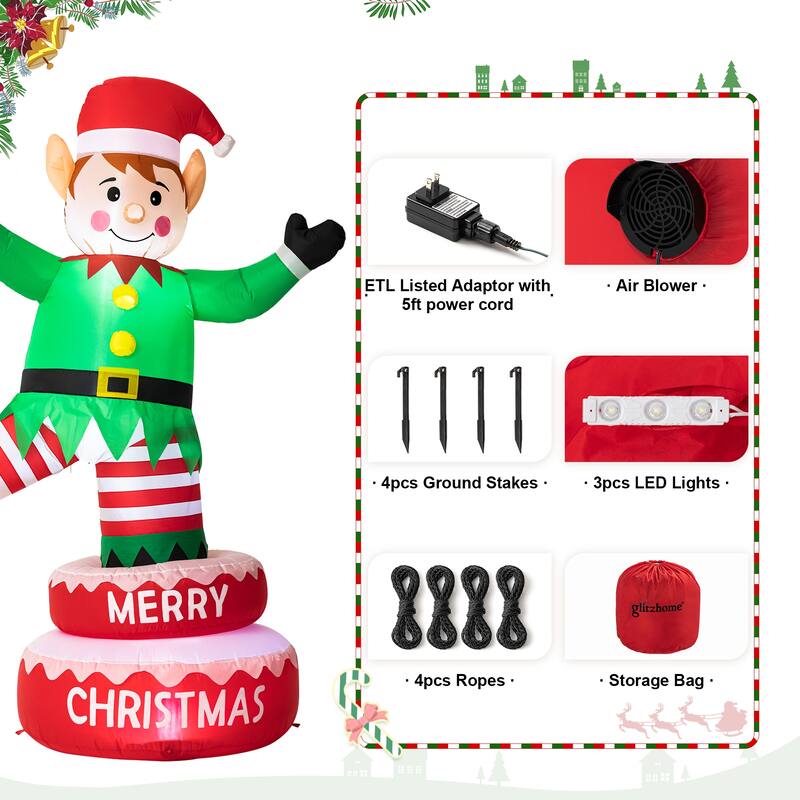 Glitzhome 6FT Lighted Inflatable Rotating Elf Decor