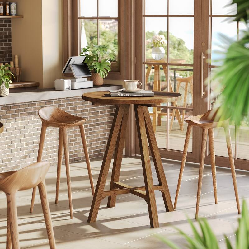 Solid Wood Bar Table, 31.5" Round Pub Bistro Table Small Dining Table