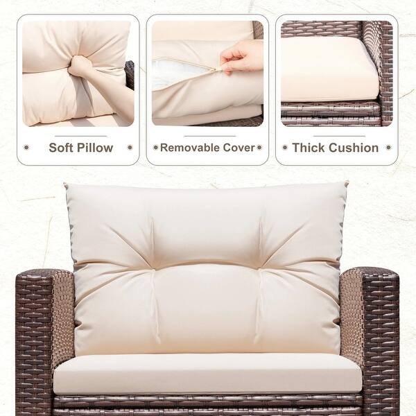 Homall 3 PCS Patio Furniture Set Outdoor Rattan Chair with Cushion and Coffee Table Bistro Set for Yard