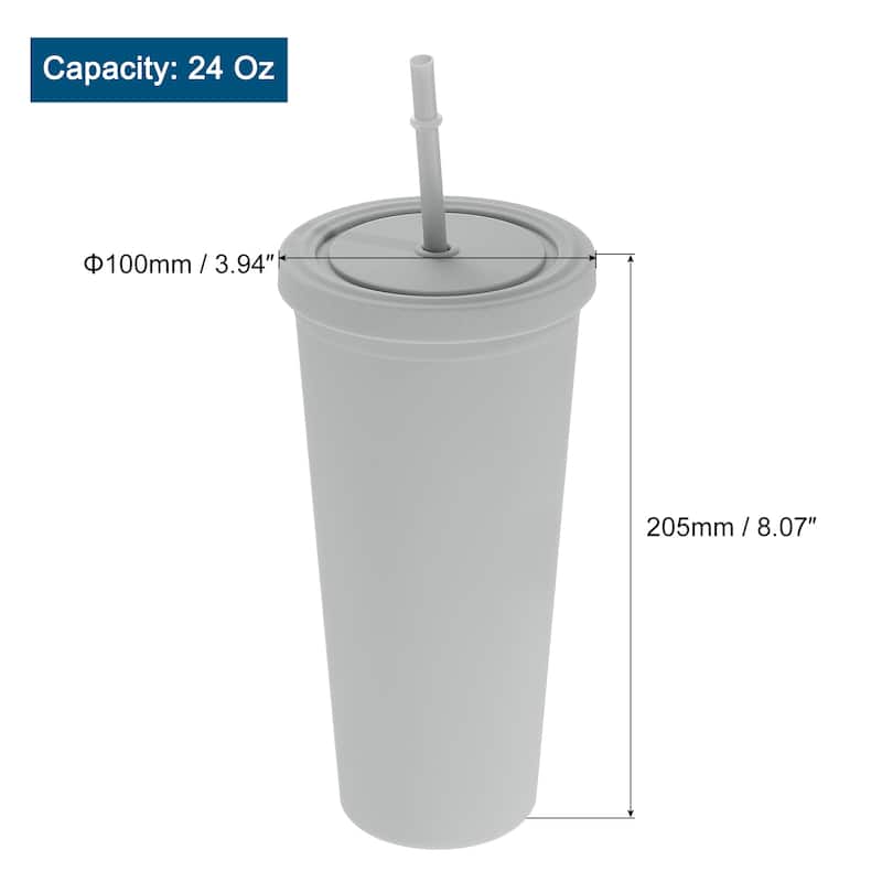 Acrylic Tumbler with Lid and Straw, 24 Oz Insulated Double Wall Cups - Grey