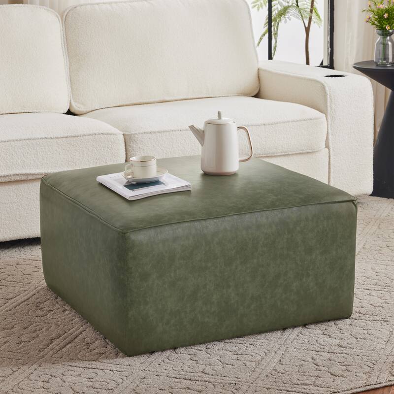 Roomfitters Square Upholstered Ottoman Coffee Table with Modern Low Profile Design