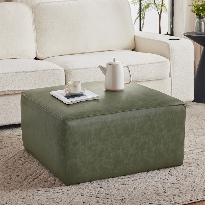 Square PU Leather Ottoman - Upholstered Footrest for Living Room