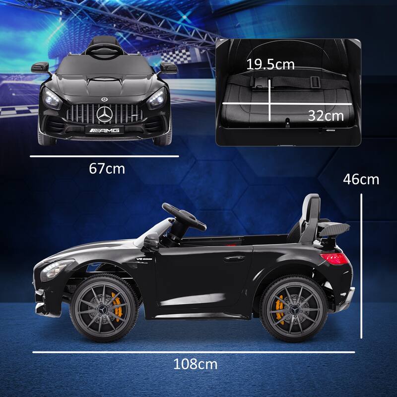 Licensed Mercedes-Benz AMG GTR 12V Kids Ride-On Car with Remote Control, Lights, Music, Horn, and 3 Speeds for Ages 3-6 - Black