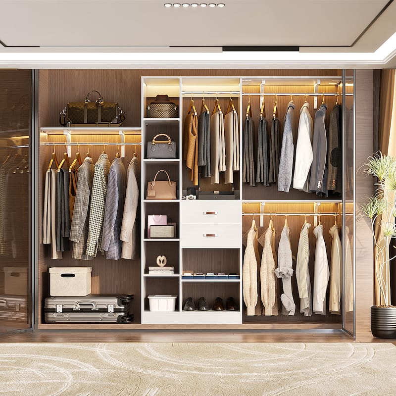 31.5'' to 96'' W Closet Organizer System with Drawers and Tower Shelves for Reach-in and Walk-in Closet - White