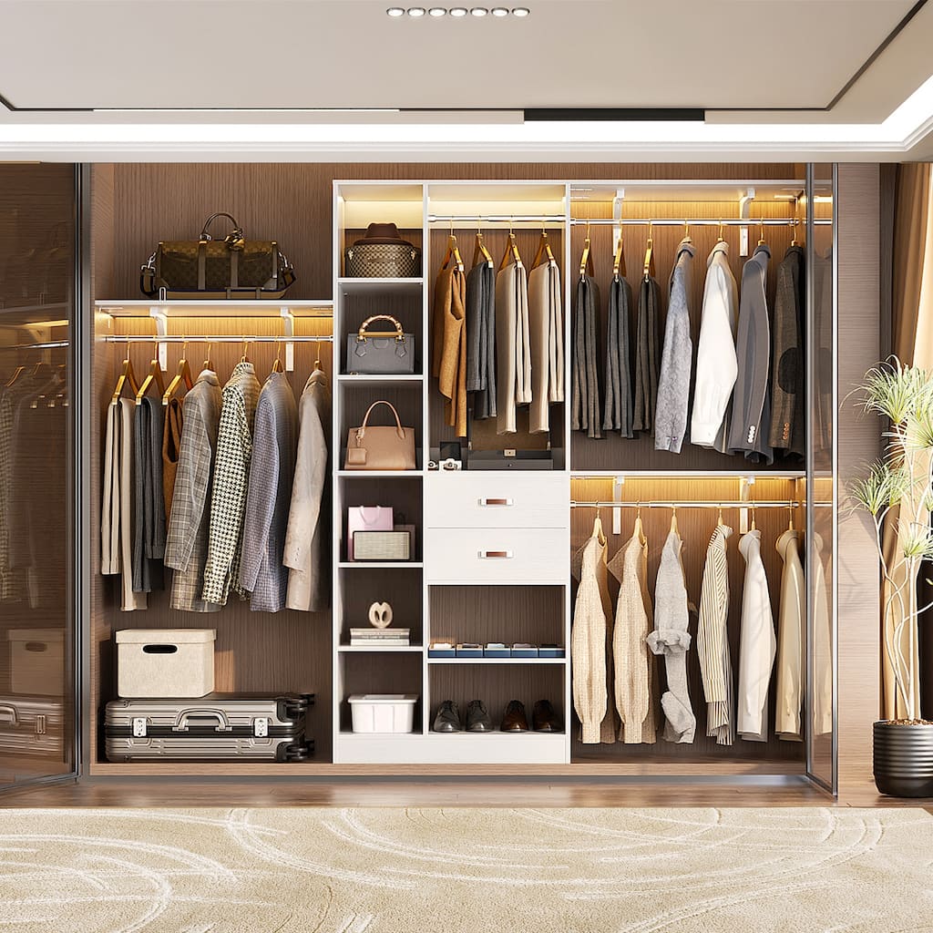 31.5'' to 96'' W Closet Organizer System with Drawers and Tower Shelves for Reach-in and Walk-in Closet