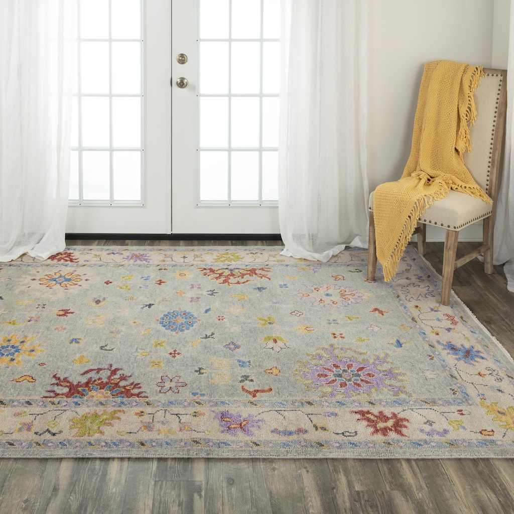 Alora Decor Muse Ivory, Green and Blue Floral Hand-knotted Wool Rug