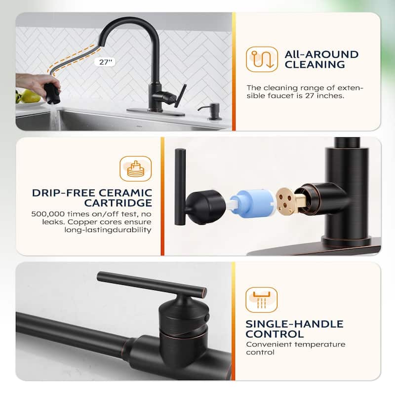 WOWOW Pull Down Sprayer Kitchen Faucet with Soap Dispenser