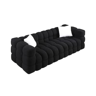 Modern Marshmallow Sofa, Boucle Upholstered Sofa, 3-seater Soft Armrest Sofa with 2 Pillows for Living Room, Apartment, Bedroom