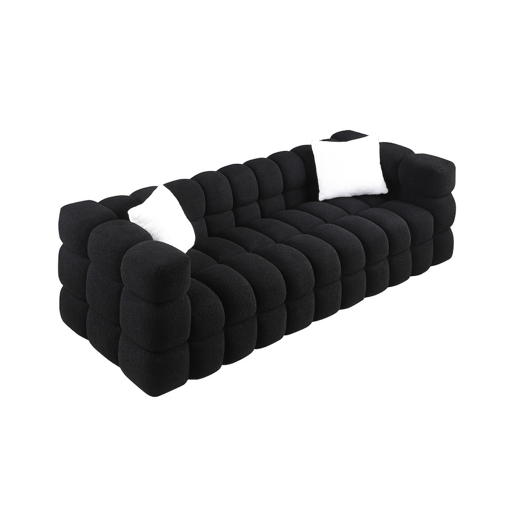 Modern Marshmallow Sofa, Boucle Upholstered Sofa, 3-seater Soft Armrest Sofa with 2 Pillows for Living Room, Apartment, Bedroom