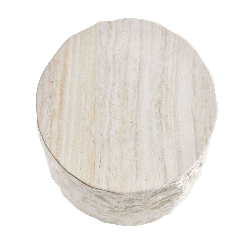 GDF Studio - Aries Modern Fiberglass Round Side Table with Imitation Stone Design