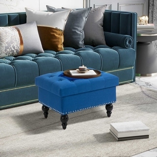 HOMCOM Storage Ottoman with Removable Lid, Button-Tufted Fabric Bench for Footrest and Seat with Wood Legs