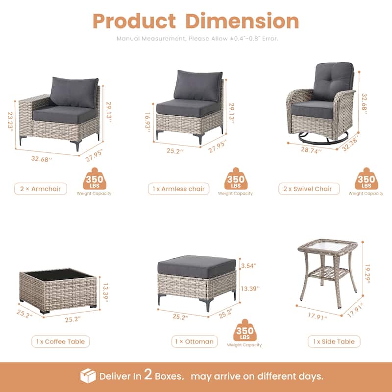XIZZI Outdoor Patio Furniture Sectional Set with Swivel Chairs
