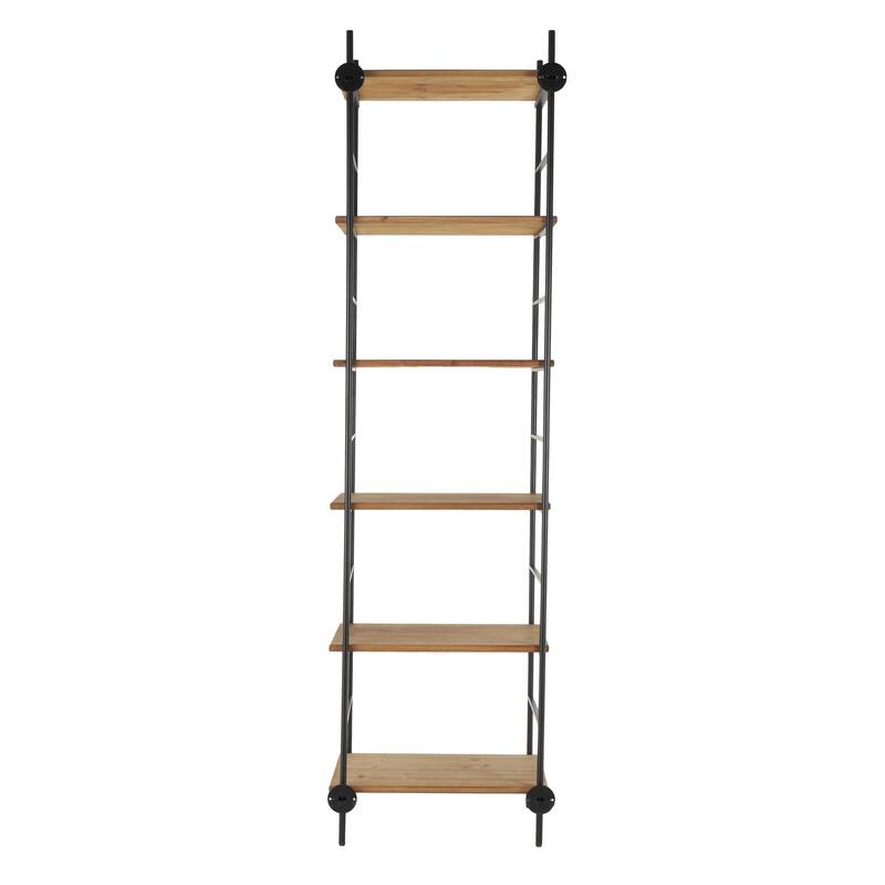 Wood Rectangular 6 Level Shelving Unit with Black Metal Ladder Frames - Brown - Roche River Decor