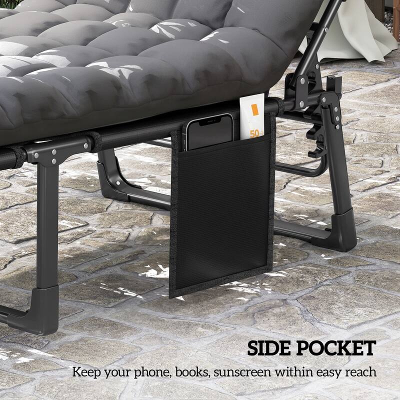 Outsunny Chaise Lounge Chair Outdoor, 5-Position Reclining Pool Lounge Chair with Cushion, Side Pocket, Headrest