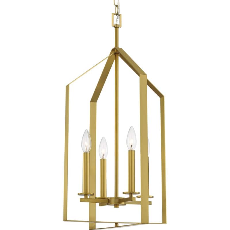 Vertex Collection Four-Light Brushed Gold Contemporary Foyer Light - 15 in x 15 in x 28 in - 15 in x 15 in x 28 in