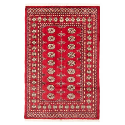 ECARPETGALLERY Hand-knotted Peshawar Bokhara Red Wool Rug - 4'1 x 6'3